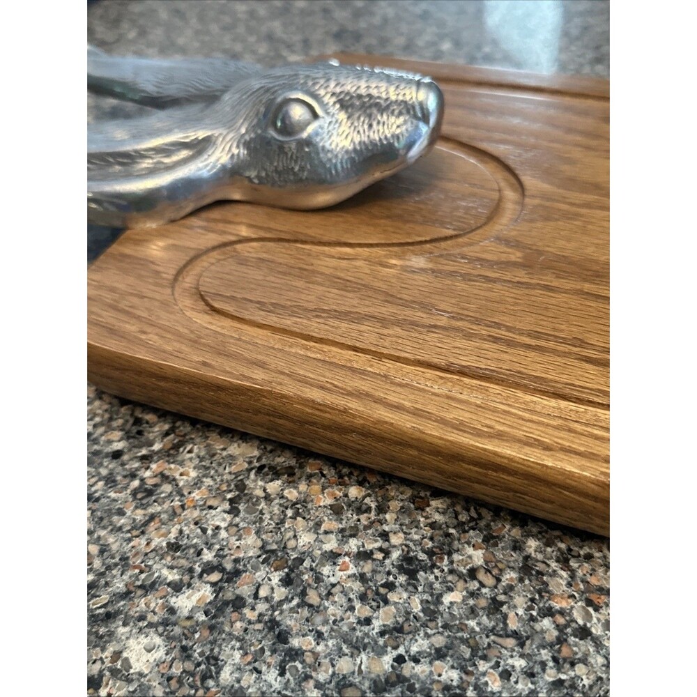 Wooden Cheese Board With Aluminum Rabbit 8 Inches By 15.5 Inches - Picture 4 of 7
